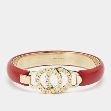 Bvlgari Bvlgari Interlocking Circles Leather Gold Tone Bracelet