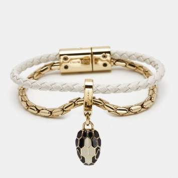Bvlgari Serpenti Forever Leather Enamel Gold Tone Bracelet