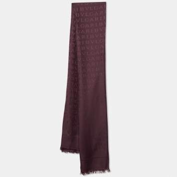 Bvlgari Dark Purple Logomania Silk & Wool Shawl