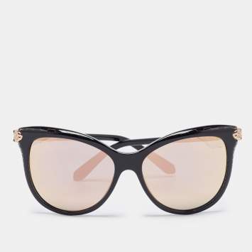 Bvlgari Black Mirrored 8188 Serpenti Cat Eye Sunglasses