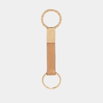 Pre Owned Bvlgari Beige/Gold Leather Ring Keyholder 