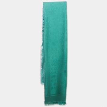 Bvlgari Green Ombre Logomania Silk Fringed Scarf