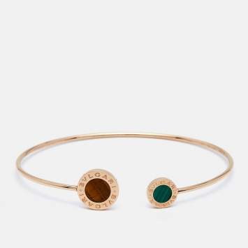 Pre Owned Bvlgari Bvlgari Bvlgari Malachite Tiger's Eye 18k Rose Gold Bracelet L