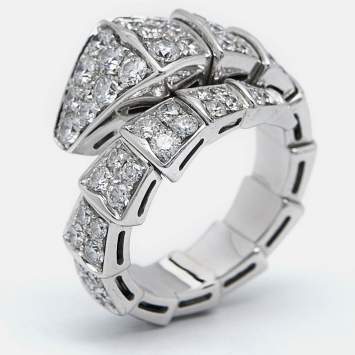 Bvlgari Serpenti Viper Diamonds 18k White Gold Ring Size 48 