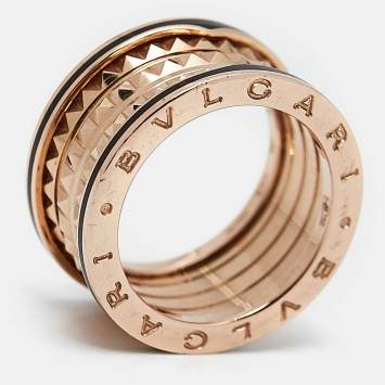 Bvlgari B.Zero1 4-Band Ceramic 18k Rose Gold Ring Size 57