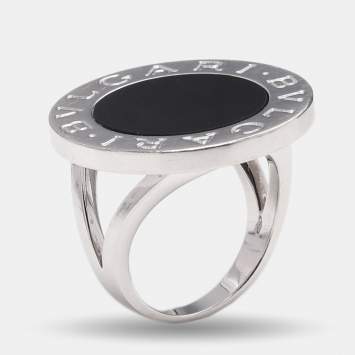 Bvlgari Onyx Inlay 18K White Gold Circular Ring Size 53