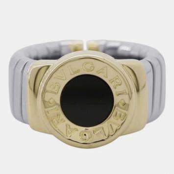 Bvlgari 18K Yellow Gold and Stainless Steel Tubogas Band Ring EU 48