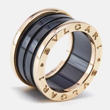 Bvlgari B.Zero1 Black Ceramic 18k Rose Gold 4-Band Ring Size 54