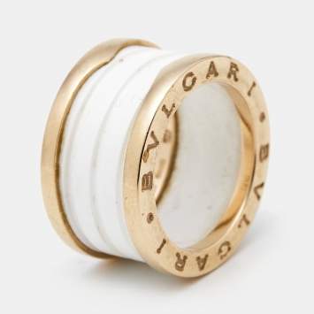 Bvlgari B.Zero1 4-Band White Ceramic 18k Rose Gold Ring Size 51