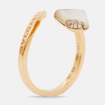 Bvlgari Gelati Mother of Pearl Diamond 18K Rose Gold Cocktail Ring Size 56