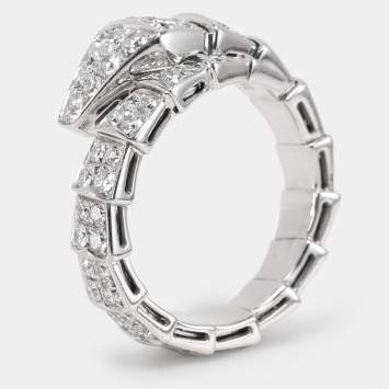 Bvlgari Serpenti Viper Diamond 18k White Gold Ring Size 61