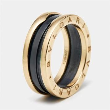 Bvlgari B.Zero1 Black Ceramic 18k Rose Gold 2 Bands Ring Size 59