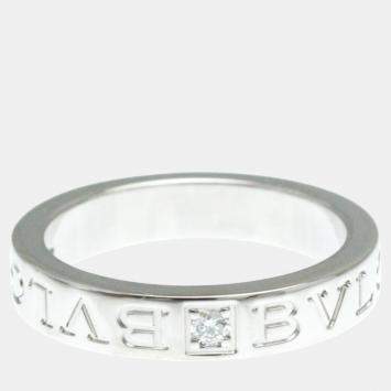 Bvlgari 18K White Gold Double Logo Diamond Band Ring EU 52.5