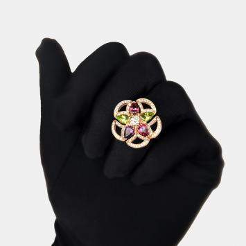 Bvlgari 18K Rose Gold, Diamond and Multicolor Gemstone Divas’ Dream Ring EU 51