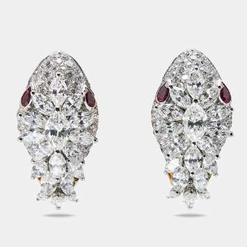 Bvlgari Serpenti Diamonds Rubies 18k Two Tone Gold Earrings