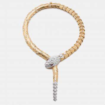 Bvlgari Serpenti Diamonds Rubies 18k Two Tone Gold Necklace