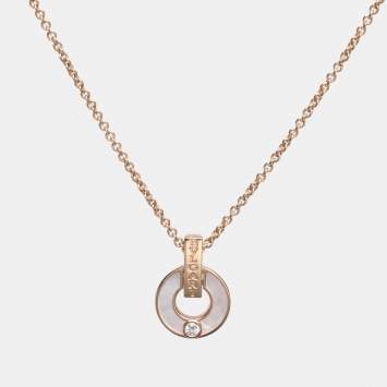 Pre Owned Bvlgari Bvlgari Mother of Pearl Diamond 18k Yellow Gold Necklace