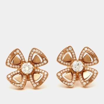 Pre Owned Bvlgari Fiorever Diamonds 18k Rose Gold Earrings