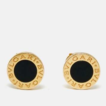 Pre Owned Bvlgari Bvlgari Bvlgari Onyx 18k Yellow Gold Stud Earrings