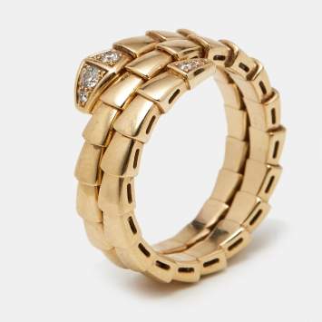 Pre Owned Bvlgari Serpenti Viper Diamonds 18k Yellow Gold Ring Size 58