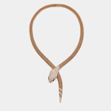 مملوكة مسبقًا Bvlgari Serpenti Diamonds Onyx 18k Rose Gold Necklace