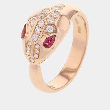 مملوكة مسبقًا Bvlgari Serpenti 18K Rose Gold,Diamond and Tourmaline Band Ring EU 59