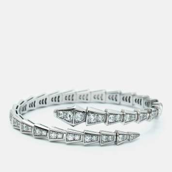 Pre Owned Bvlgari Serpenti Viper Diamonds 18k White Gold Bracelet S