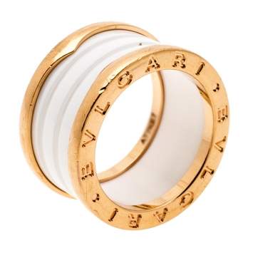 Pre Owned Bvlgari B.Zero1 4 Band White Ceramic 18k Rose Gold Ring Size 52