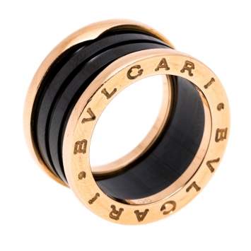Pre Owned Bvlgari B.Zero1 4-Band Black Ceramic 18K Rose Gold Band Ring Size 51