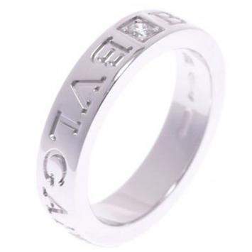 Pre Owned Bvlgari Double Logo Diamond 18K White Gold Band Ring Size 48