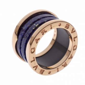 Pre Owned Bvlgari B.Zero1 Lapis Lazuli 18K Rose Gold Band Ring Size 48