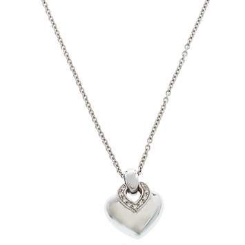Pre Owned Bvlgari Doppio Cuore Diamond 18K White Gold Pendant Necklace