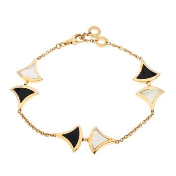 Pre Owned Bvlgari Divas' Dream Onyx Mother of Pearl 18K Rose Gold Chain Link Bracelet