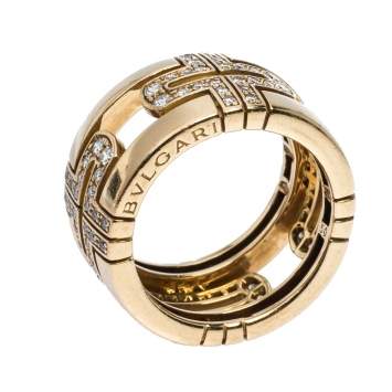 Pre Owned Bvlgari Parentesi Diamond 18K Yellow Gold Wide Band Ring Size 50