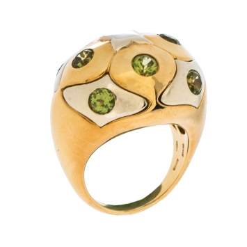 Pre Owned Bvlgari Peridot 18K Yellow & White Gold Dome Cocktail Ring Size 53