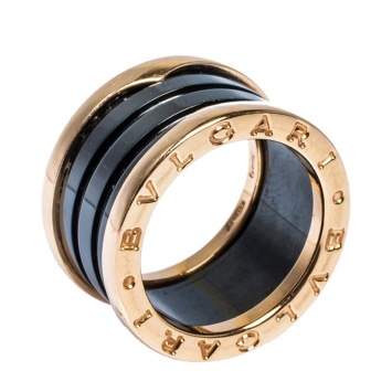 Pre Owned Bvlgari B.Zero1 Black Ceramic 18K Rose Gold 4-Band Ring Size 50