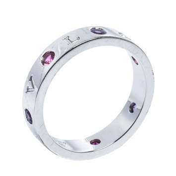 Pre Owned Bvlgari Bvlgari Multicolor Gemstone Diamond 18K White Gold Band Ring 65