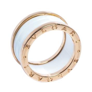 Pre Owned Bvlgari B.Zero1 White Ceramic 18K Rose Gold 4-Band Ring Size 56