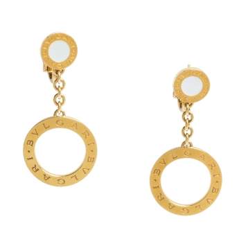 Pre Owned Bvlgari Mother of Pearl 18K Yellow Gold Circle Drop Earrings