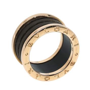 Pre Owned Bvlgari B.Zero1 Brown Marble 18K Rose Gold 4-Band Ring Size 52