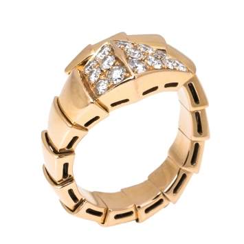 Pre Owned Bvlgari Serpenti Viper Diamond 18K Rose Gold One-Coil Ring Size 51