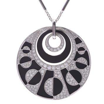 Pre Owned Bvlgari Intarsio Black Onyx And Diamonds 18K White Gold Pendant Necklace 