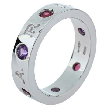 Pre Owned Bvlgari BVLGARI BVLGARI Diamond Amethyst Tourmaline 18K White Gold Ring Size 54