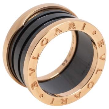 Pre Owned Bvlgari B.Zero1 4-Band Black Ceramic 18K Rose Gold Band Ring Size 52