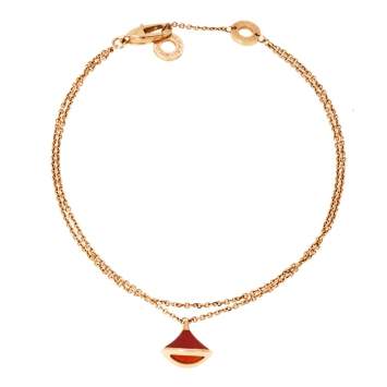 Pre Owned Bvlgari Divas' Dream Carnelian 18K Rose Gold Charm Bracelet M/L