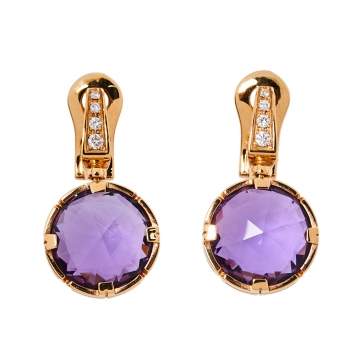 Pre Owned Bvlgari Parentesi Cocktail  Amethyst Diamond 18K Rose Gold Earrings