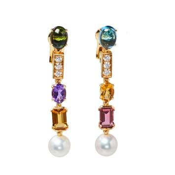 Pre Owned Bvlgari Coriandoli Allegra Diamond Multicolor Gemstones 18K Yellow Gold Earrings