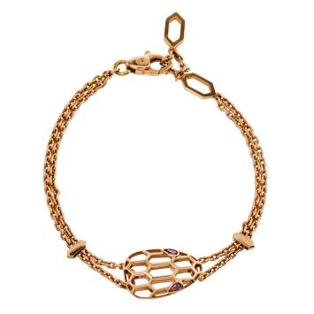 Pre Owned Bvlgari Serpenti Amethyst 18K Rose Gold Station Bracelet