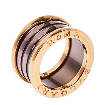 Pre Owned Bvlgari B.Zero1 Roma Bronze Ceramic 18K Rose Gold 4-Band Ring Size 53