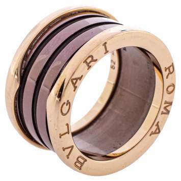 Pre Owned Bvlgari B.Zero1 Roma Bronze Ceramic 18K Rose Gold 4-Band Ring Size 52